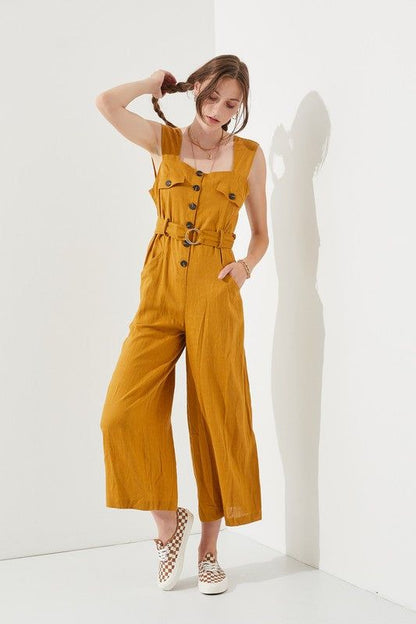 Sleeveless Square Neck Button Down Ankle Jumpsuit us.meeeshop - 