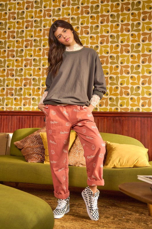 Smiley Face Pattern Baggy Causal Pants us.meeeshop - 