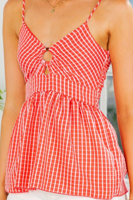 Smocked Back Gingham Peplum Top-3 Colors us.meeeshop - 