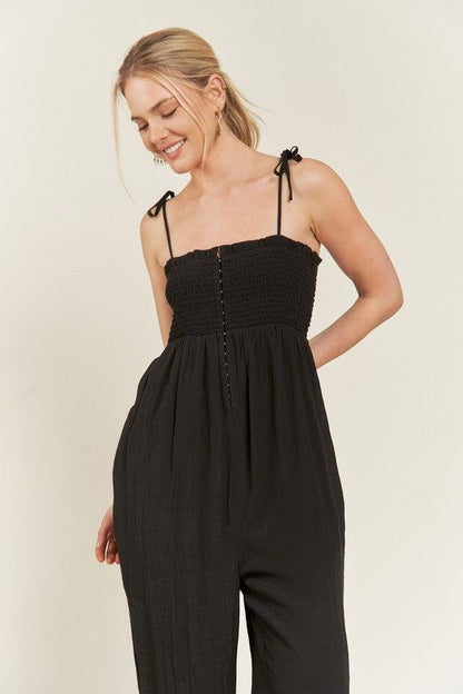 Smocked Tie Strap Jumpsuit us.meeeshop - 