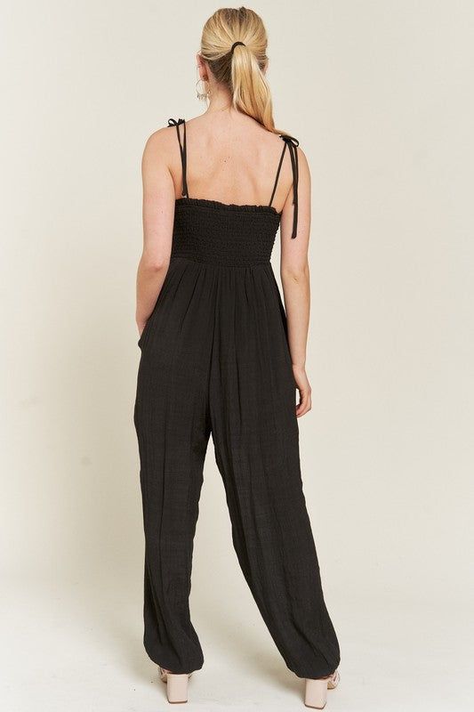 Smocked Tie Strap Jumpsuit us.meeeshop - 