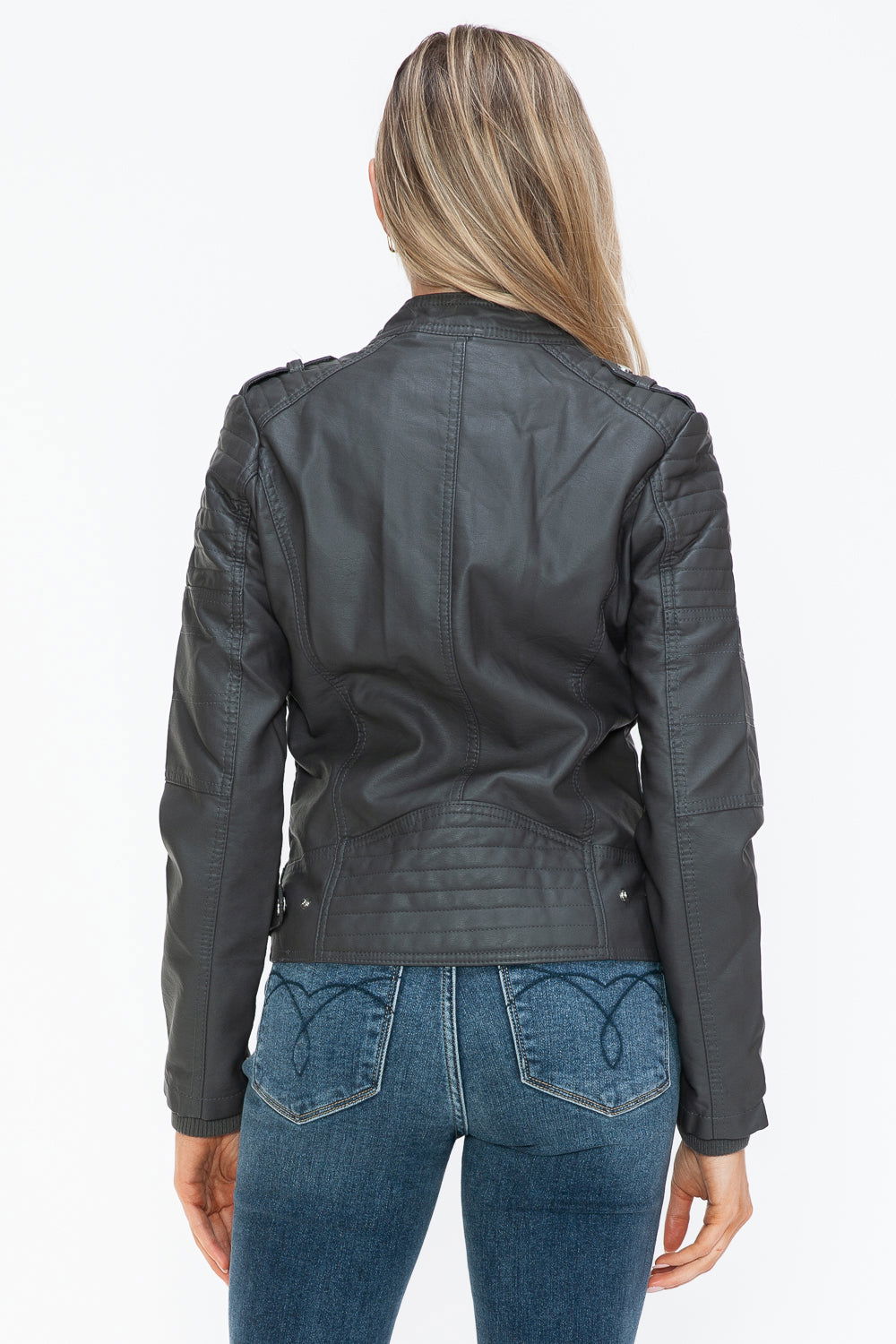 Snobbish PU Leather Biker Jacket with Side Zip Pockets us.meeeshop - 