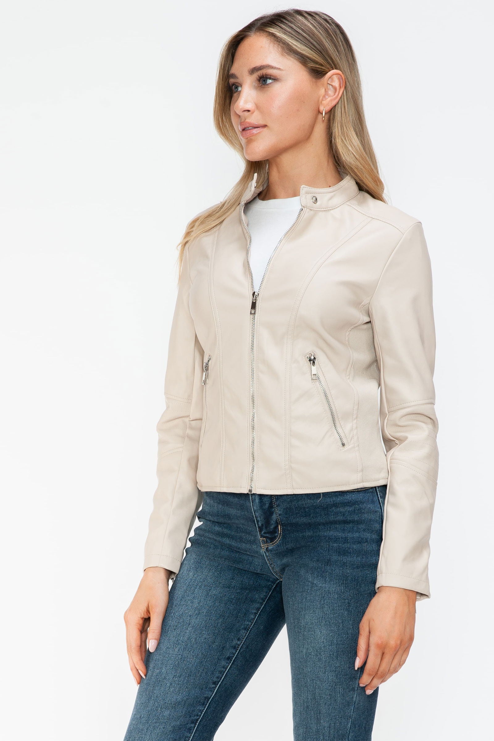 Snobbish PU Leather Zip Up Jacket with Pockets us.meeeshop - 