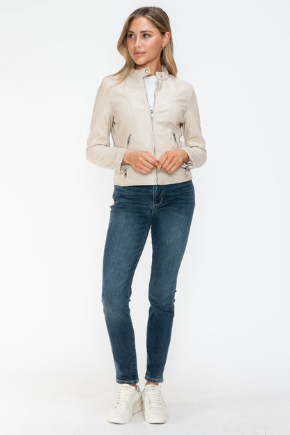 Snobbish PU Leather Zip Up Jacket with Pockets us.meeeshop - 