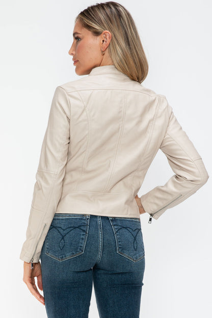 Snobbish PU Leather Zip Up Jacket with Pockets us.meeeshop - 