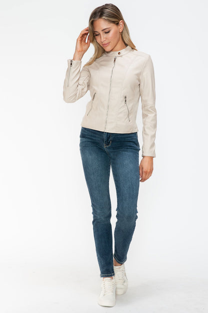 Snobbish PU Leather Zip Up Jacket with Pockets us.meeeshop - 