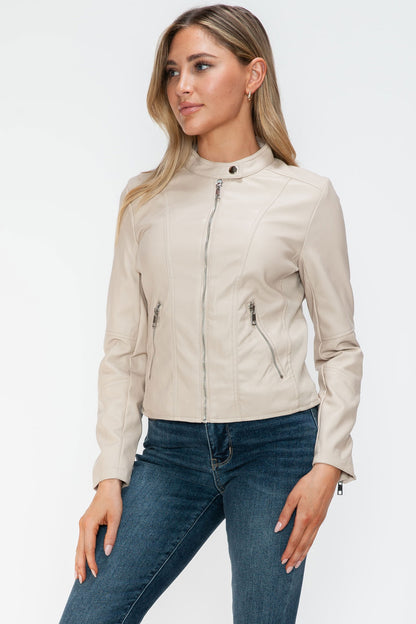 Snobbish PU Leather Zip Up Jacket with Pockets us.meeeshop - 