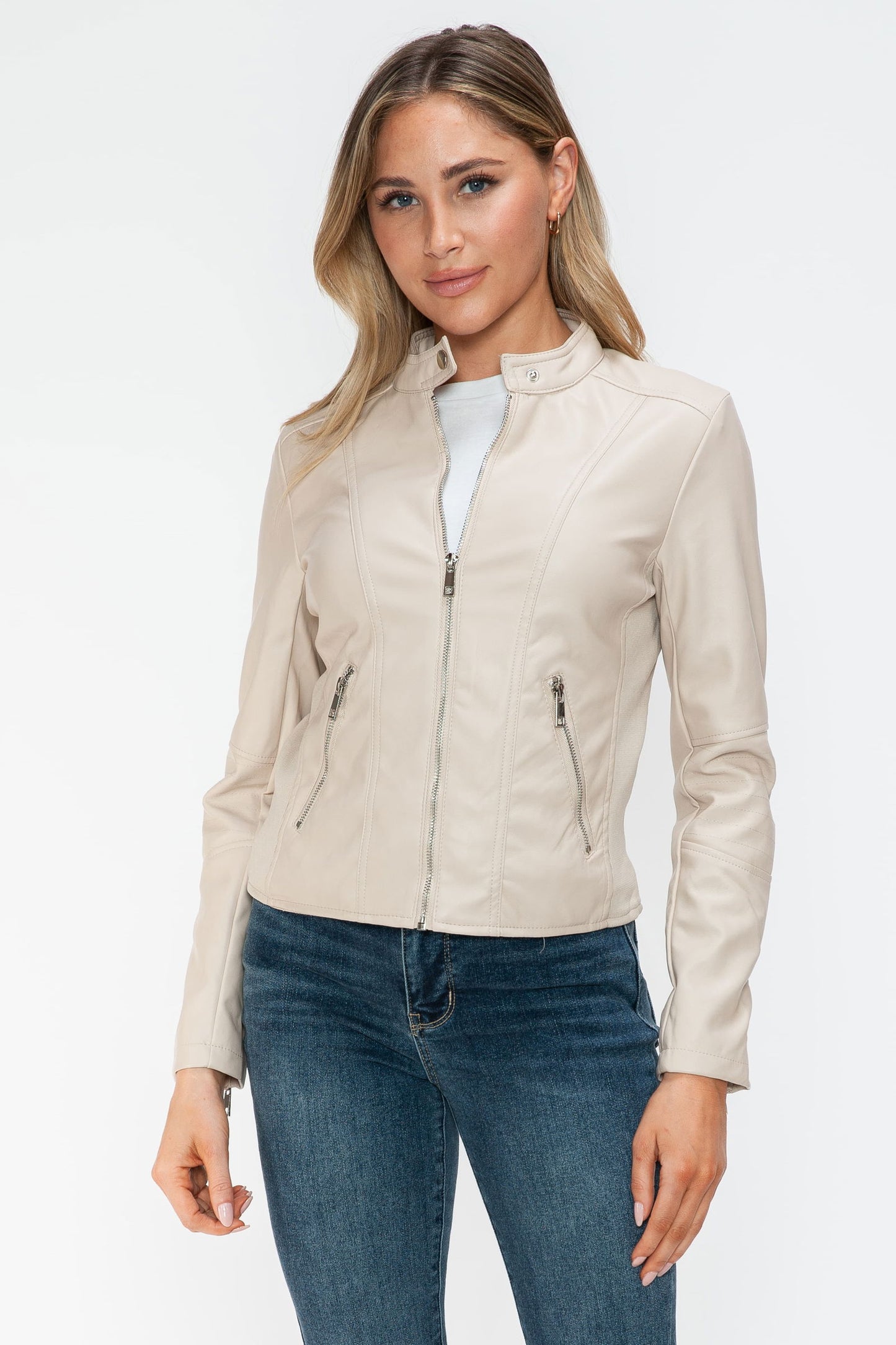 Snobbish PU Leather Zip Up Jacket with Pockets us.meeeshop - 