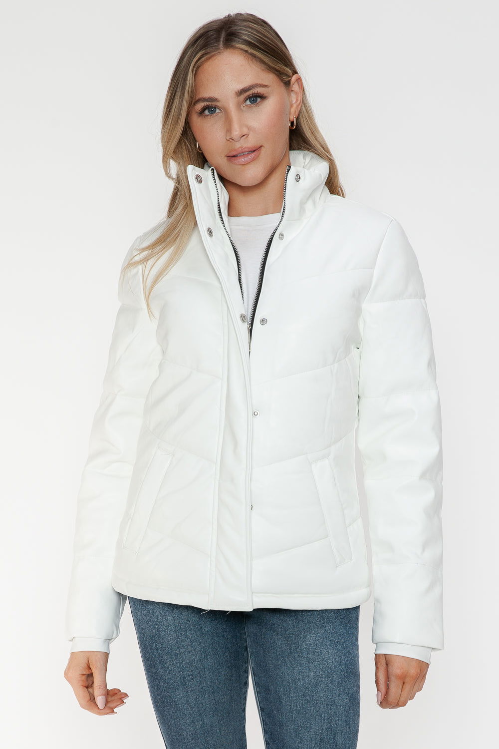 Snobbish Pocketed Zip Up Turtleneck Puffer Jacket us.meeeshop - 