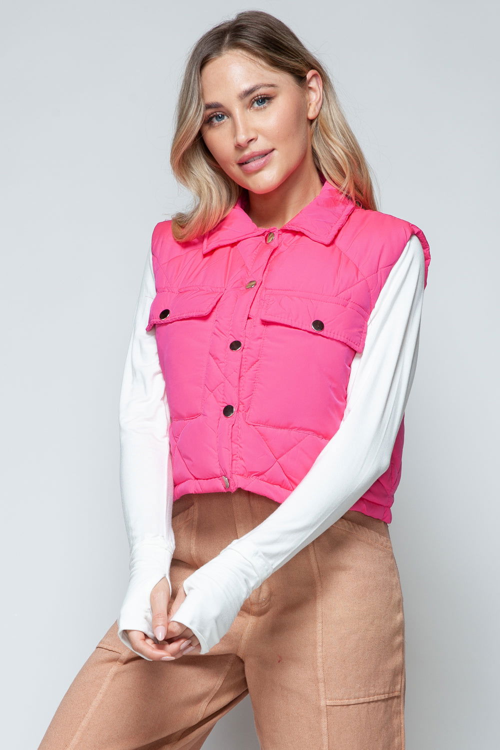 Snobbish Snap Down Quilted Crop Vest us.meeeshop - 