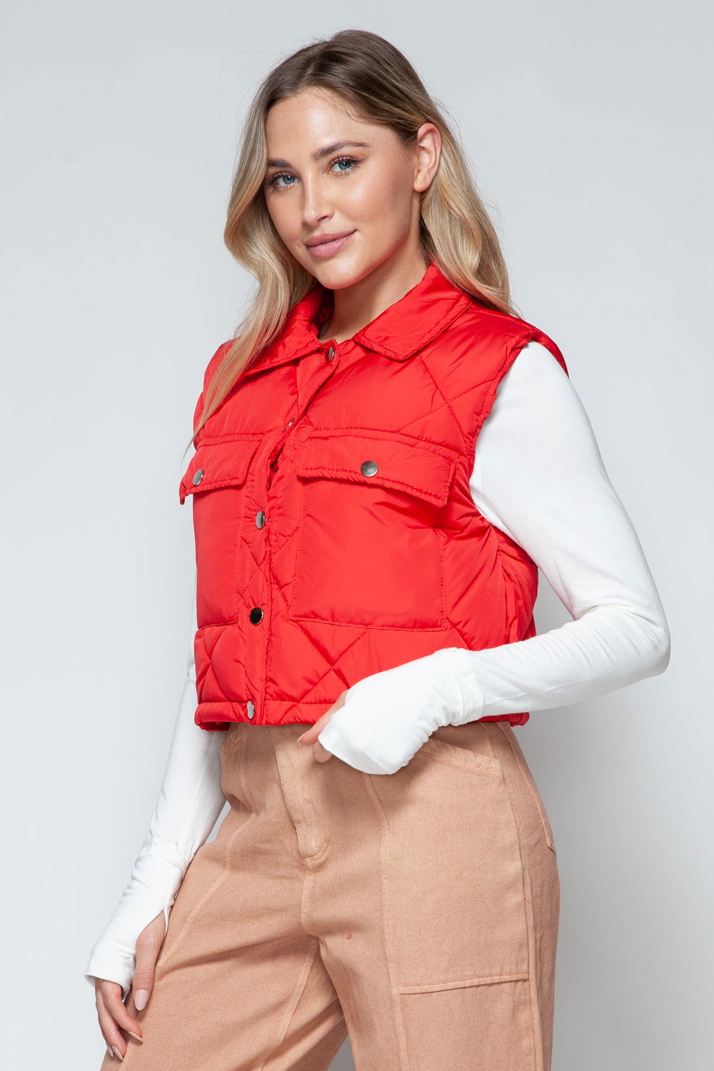 Snobbish Snap Down Quilted Crop Vest us.meeeshop - 