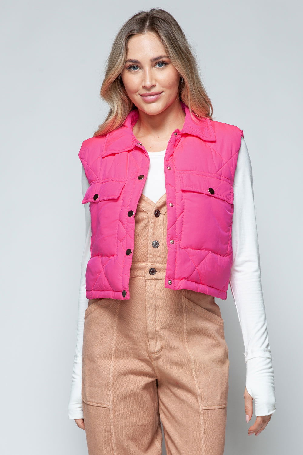 Snobbish Snap Down Quilted Crop Vest us.meeeshop - 