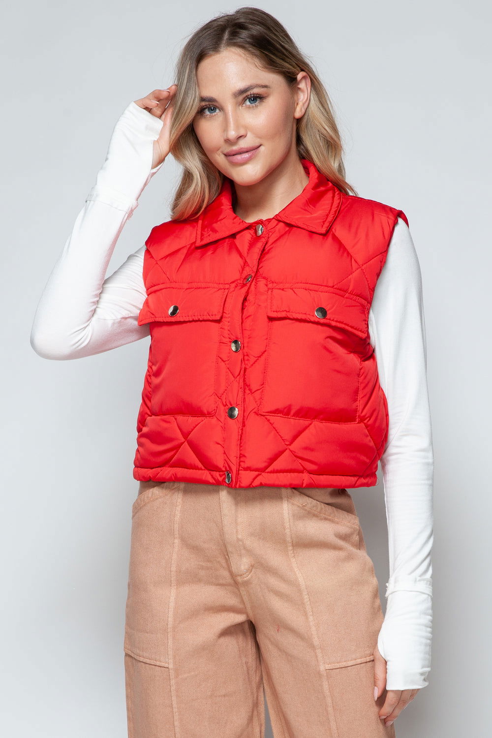 Snobbish Snap Down Quilted Crop Vest us.meeeshop - Vests