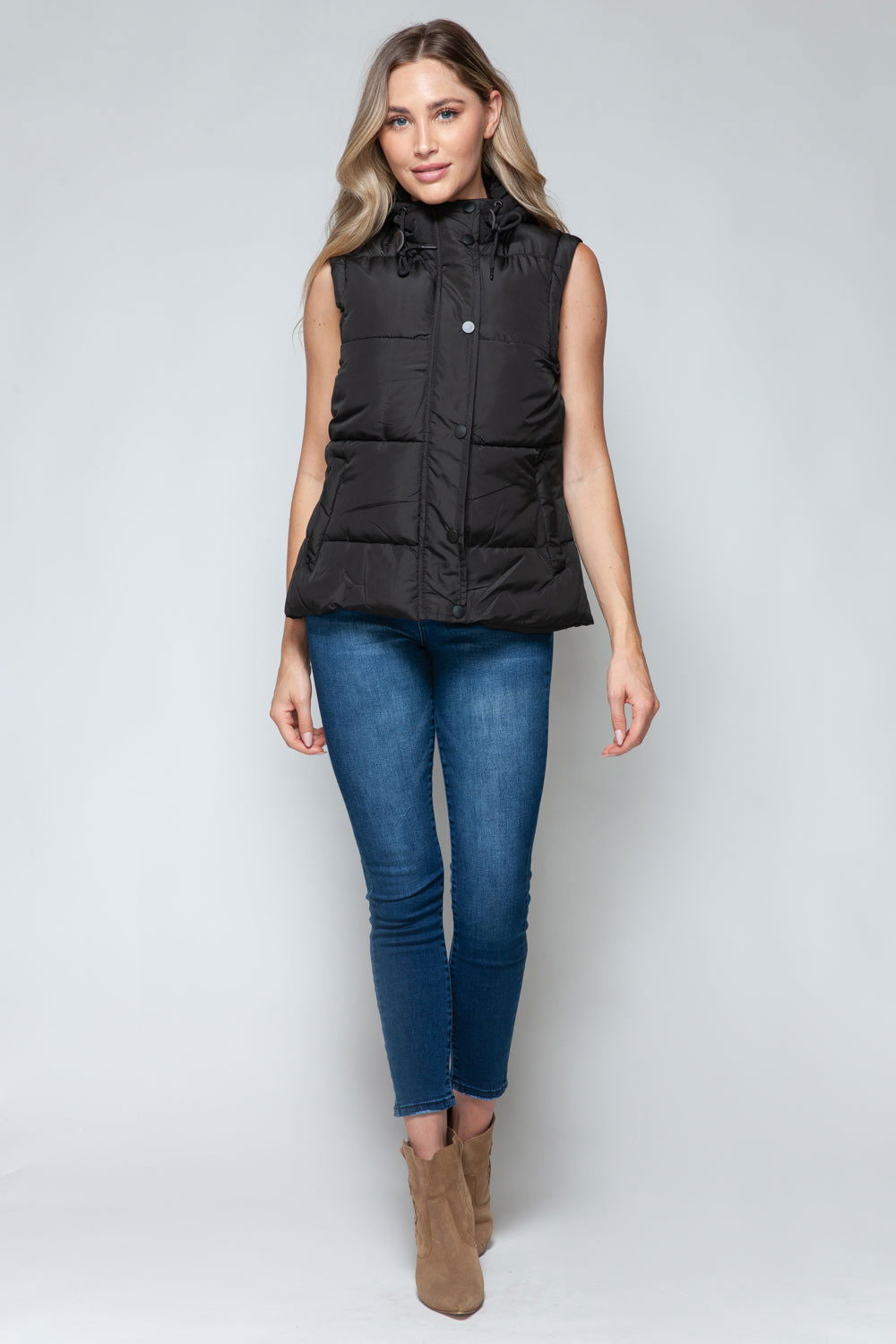 Snobbish Snap and Zip Closure Hooded Vest us.meeeshop - 