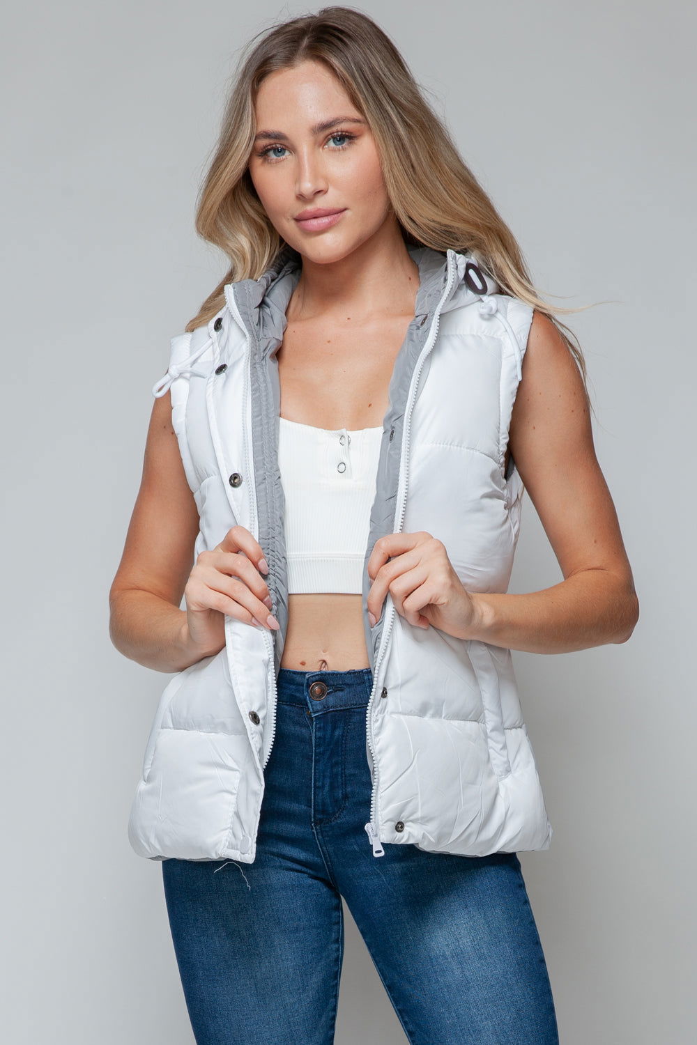 Snobbish Snap and Zip Closure Hooded Vest us.meeeshop - 