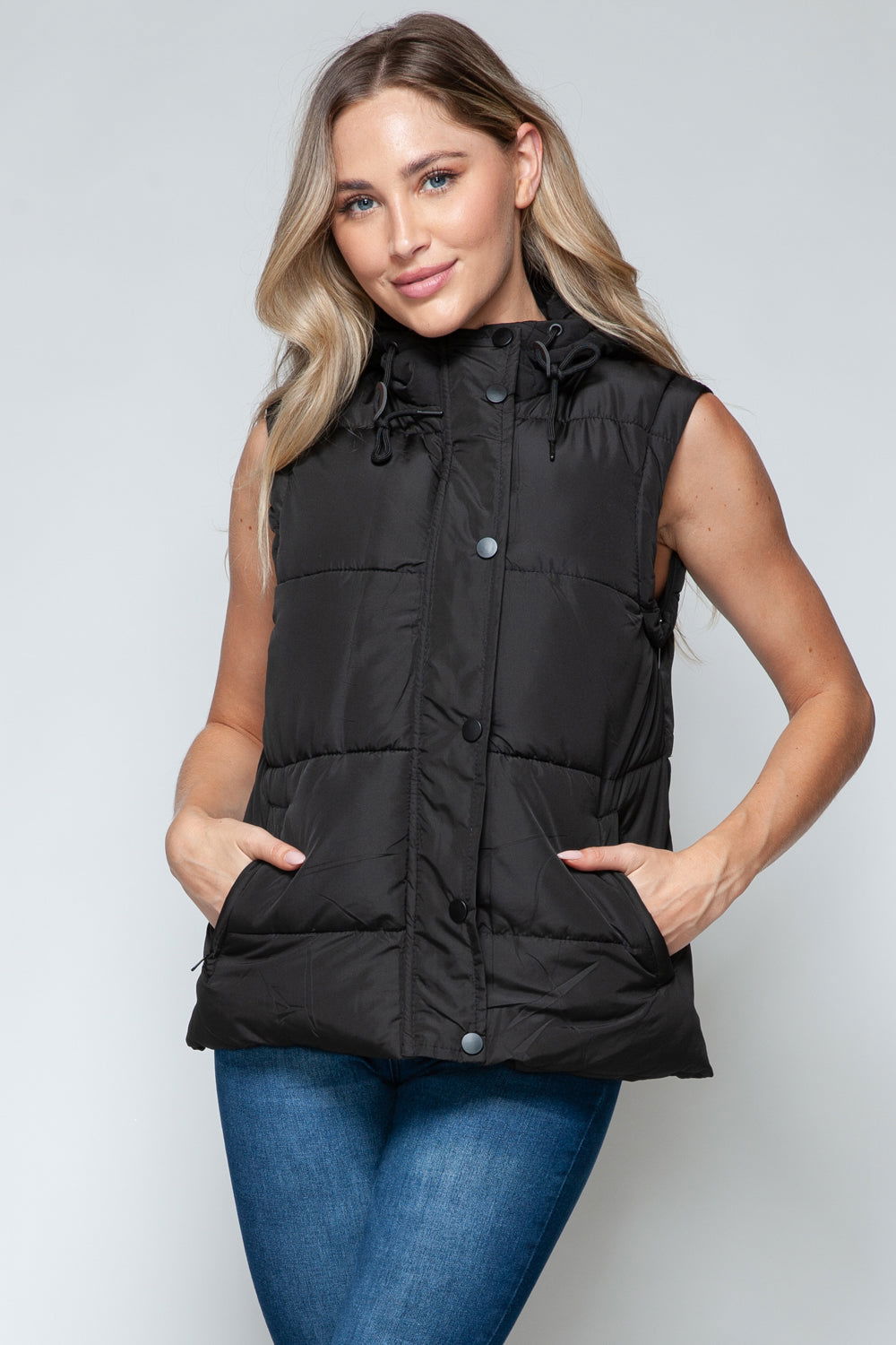 Snobbish Snap and Zip Closure Hooded Vest us.meeeshop - 