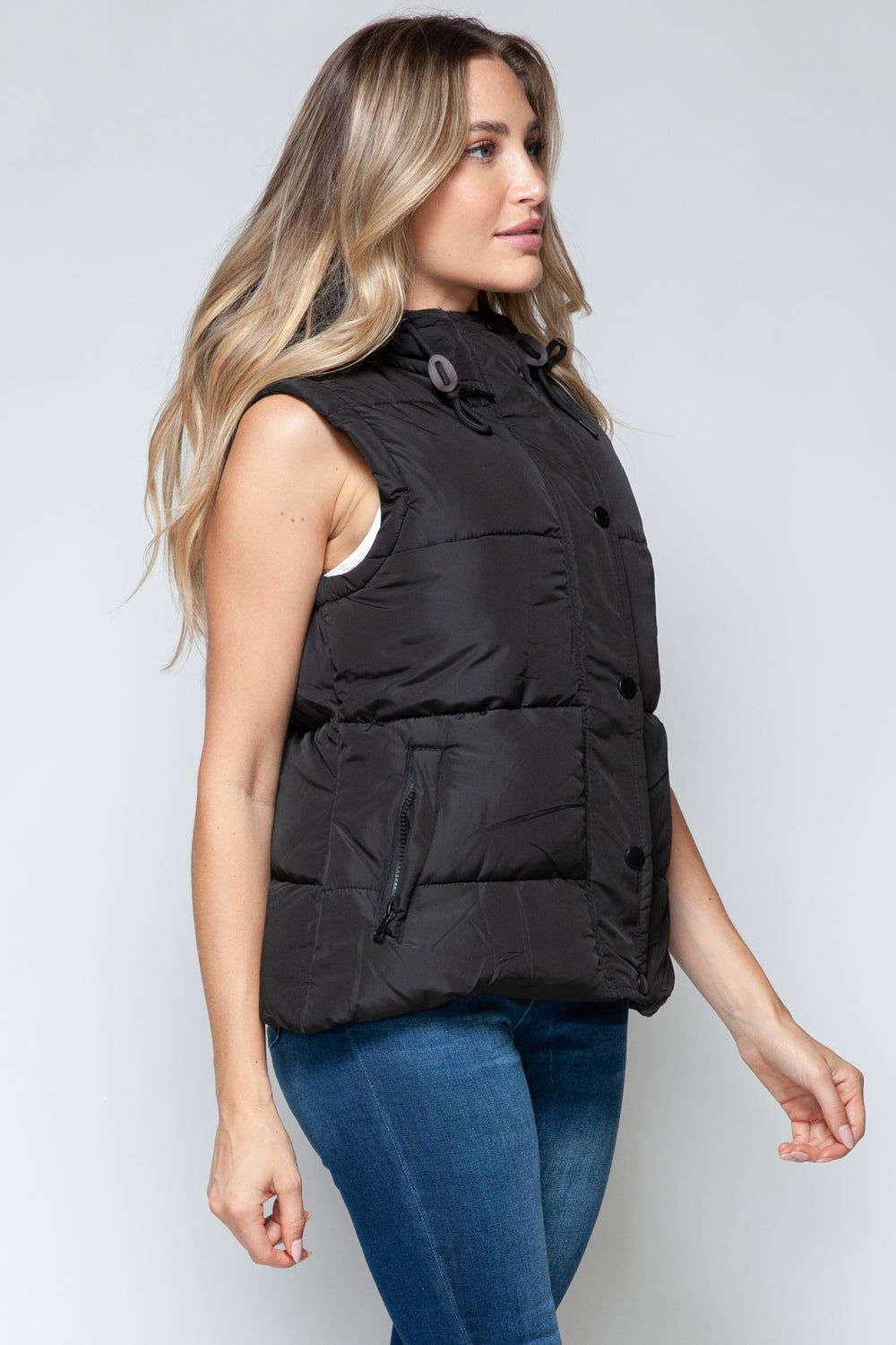 Snobbish Snap and Zip Closure Hooded Vest us.meeeshop - 