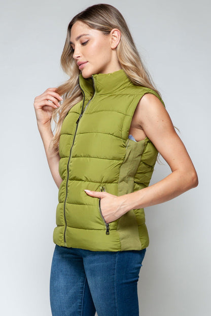 Snobbish Zip Up Turtleneck Vest with Pockets In Cardamom us.meeeshop - 