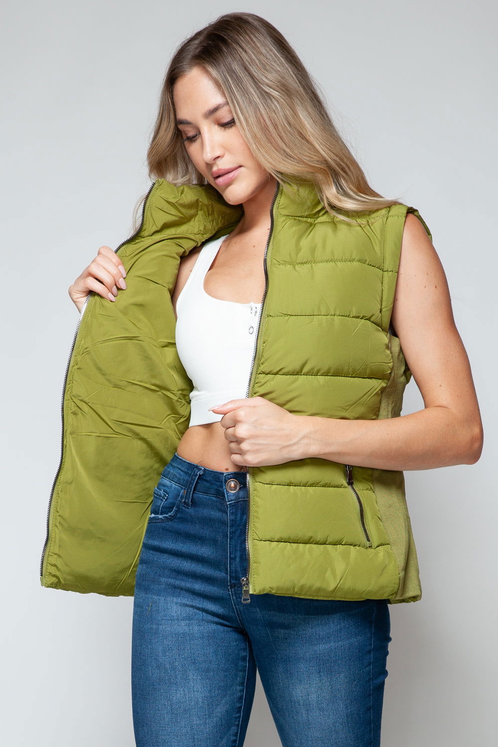 Snobbish Zip Up Turtleneck Vest with Pockets In Cardamom us.meeeshop - 