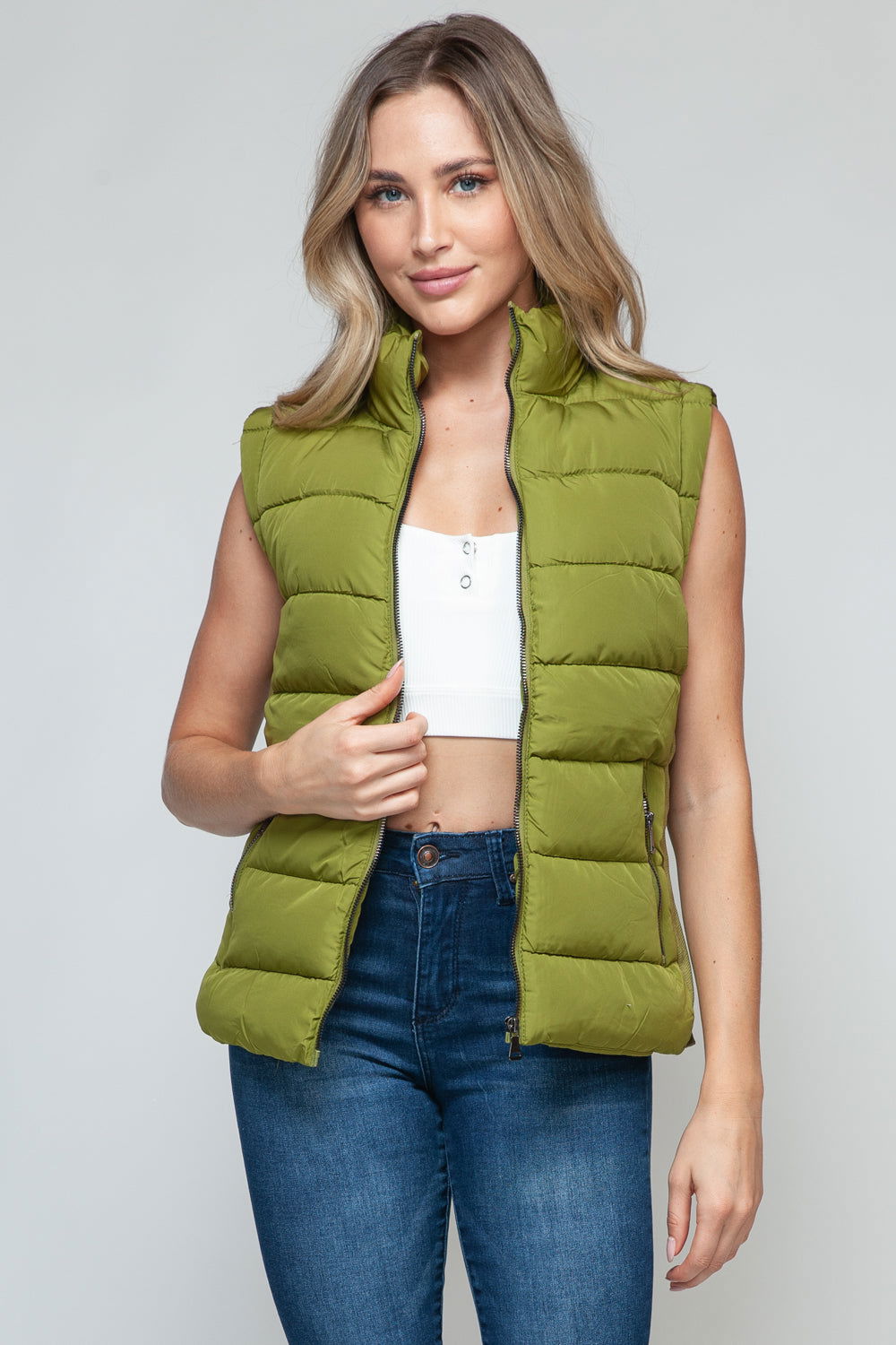 Snobbish Zip Up Turtleneck Vest with Pockets In Cardamom us.meeeshop - 