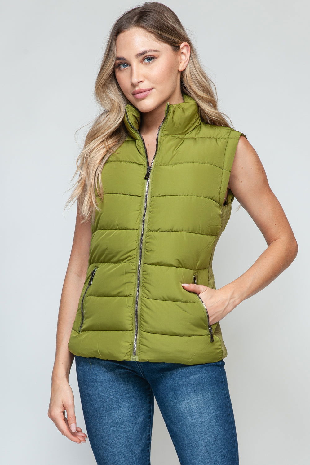 Snobbish Zip Up Turtleneck Vest with Pockets In Cardamom us.meeeshop - Vests