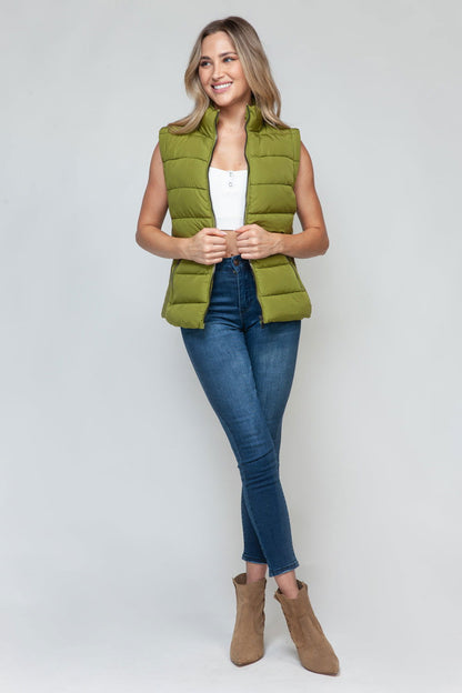 Snobbish Zip Up Turtleneck Vest with Pockets In Cardamom us.meeeshop - 