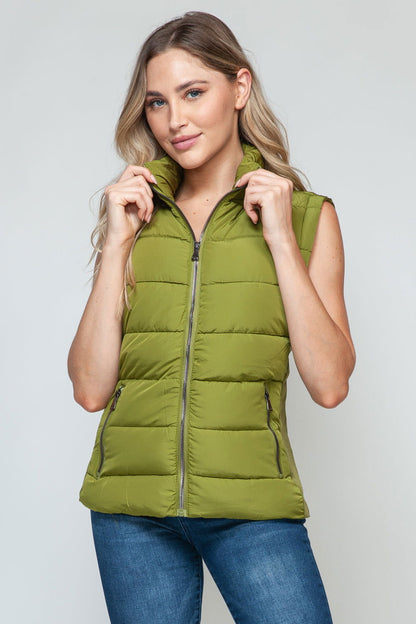 Snobbish Zip Up Turtleneck Vest with Pockets In Cardamom us.meeeshop - 