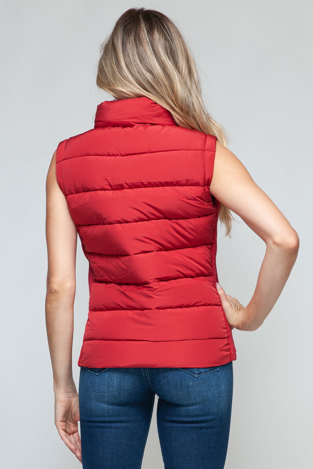 Snobbish Zip Up Turtleneck Vest with Pockets In Red us.meeeshop - 