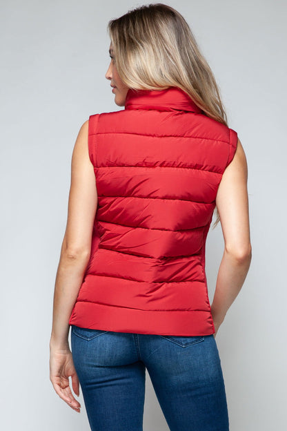 Snobbish Zip Up Turtleneck Vest with Pockets In Red us.meeeshop - 