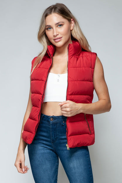 Snobbish Zip Up Turtleneck Vest with Pockets In Red us.meeeshop - Vests