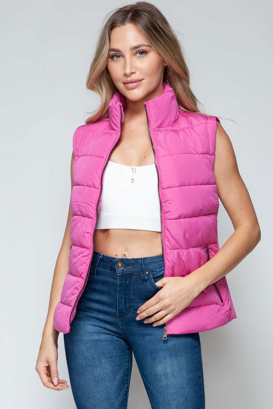 Snobbish Zip Up Turtleneck Vest with Pockets In Rose Violet us.meeeshop - Vests