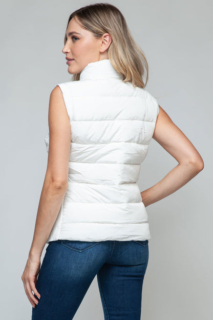 Snobbish Zip Up Turtleneck Vest with Pockets In White us.meeeshop - 