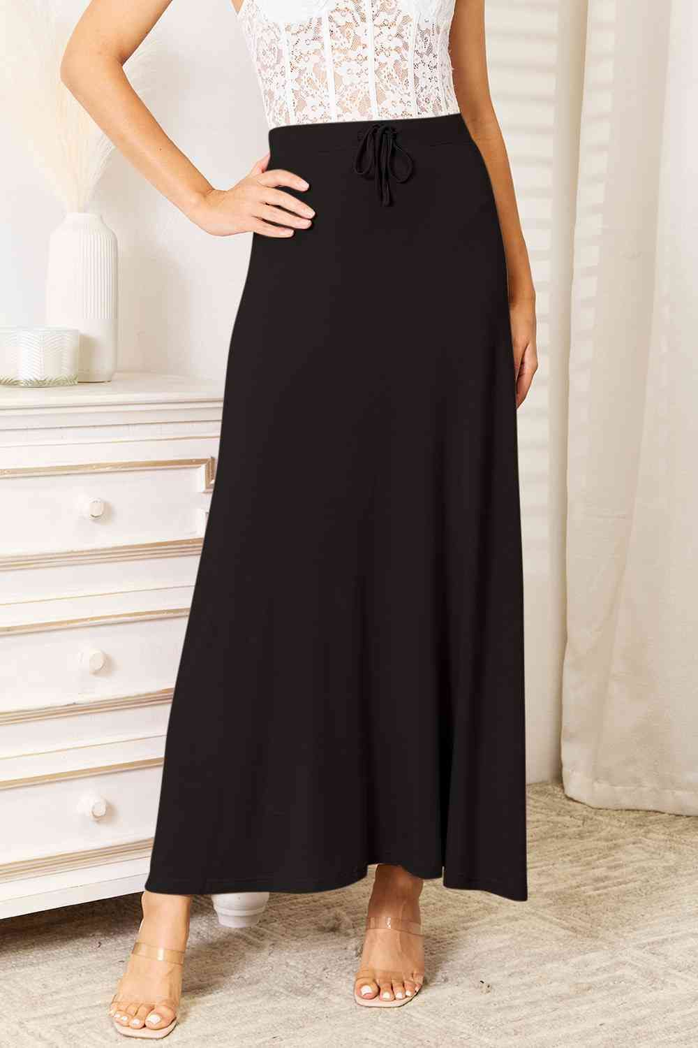 Soft Rayon Drawstring Waist Maxi Skirt Rayon us.meeeshop - 