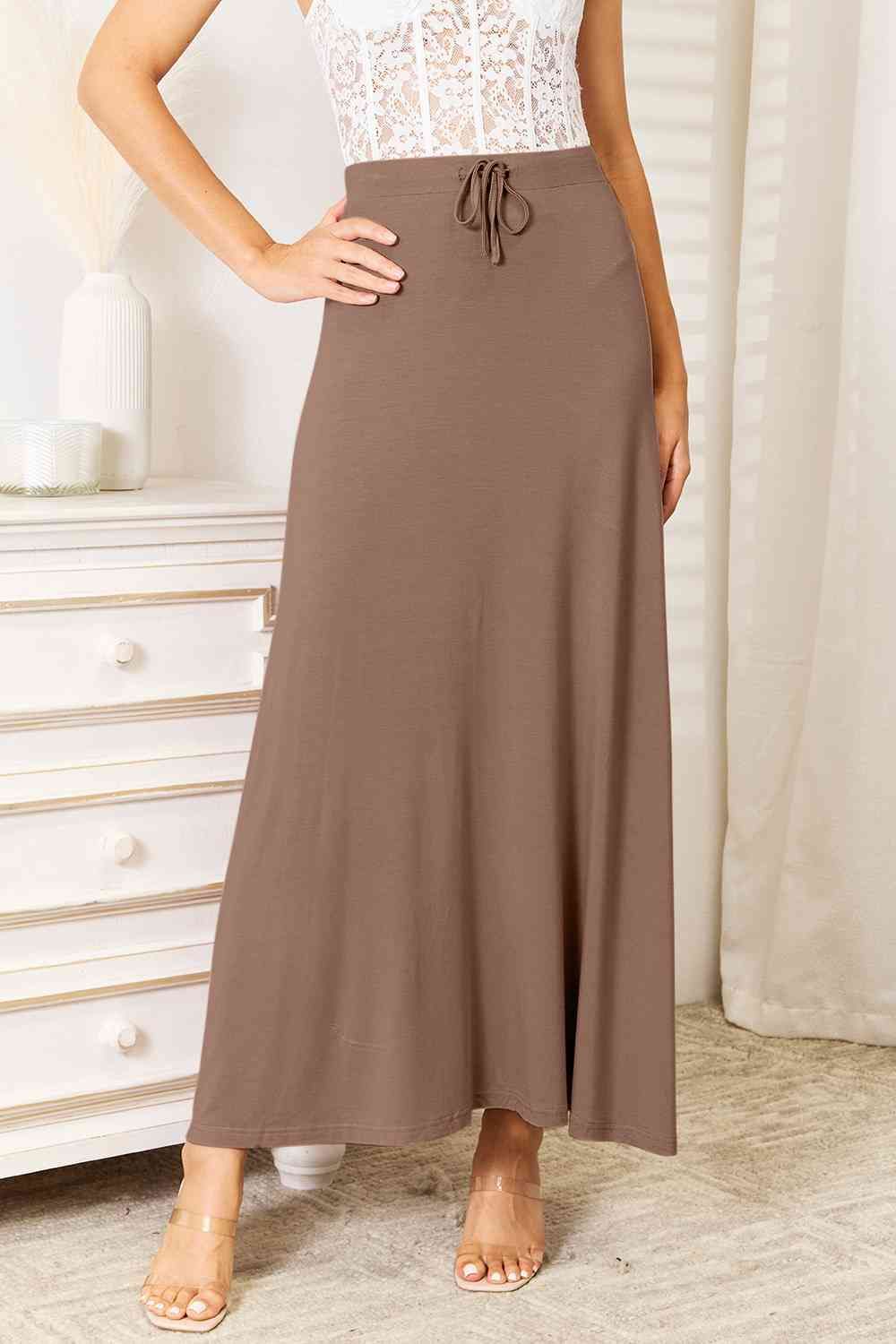 Soft Rayon Drawstring Waist Maxi Skirt Rayon us.meeeshop - Skirts