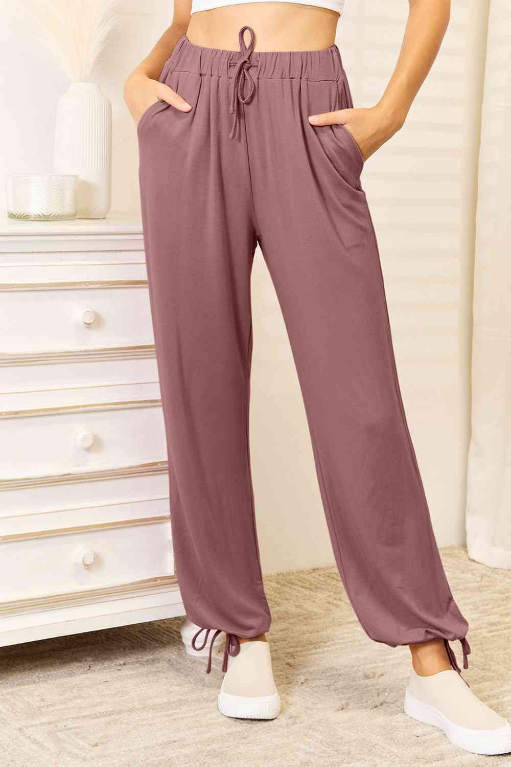 Soft Rayon Drawstring Waist Pants with Pockets us.meeeshop - 