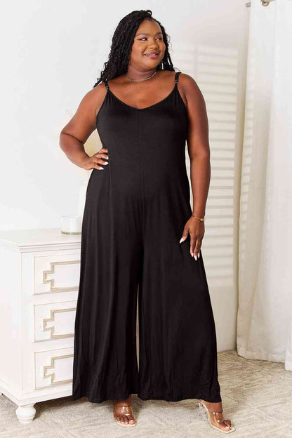 Soft Rayon Spaghetti Strap Tied Wide Leg Jumpsuit us.meeeshop - 