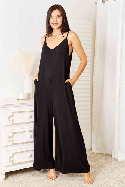 Soft Rayon Spaghetti Strap Tied Wide Leg Jumpsuit us.meeeshop - 