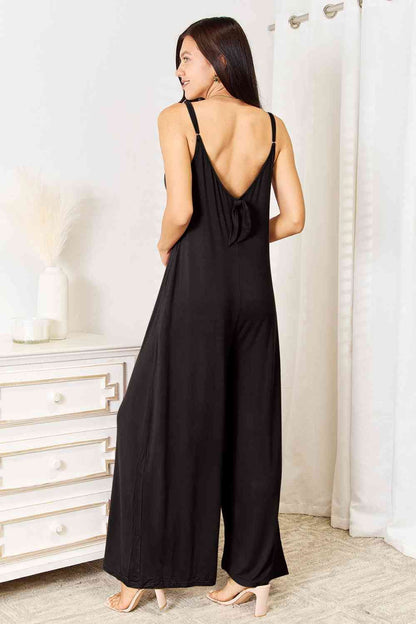 Soft Rayon Spaghetti Strap Tied Wide Leg Jumpsuit us.meeeshop - 