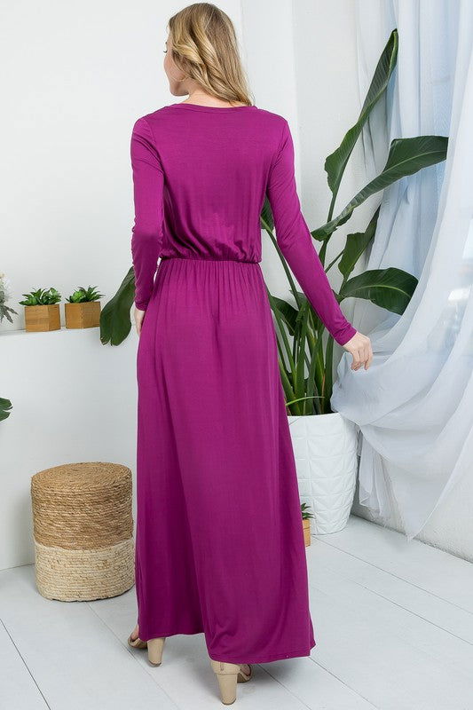 Solid Elastic Waist Maxi Dress us.meeeshop - 