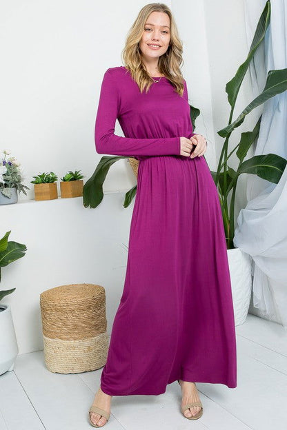 Solid Elastic Waist Maxi Dress us.meeeshop - 