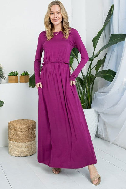 Solid Elastic Waist Maxi Dress us.meeeshop - Dresses