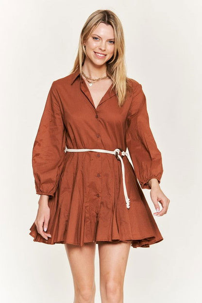 Solid Flare Shirt Dress us.meeeshop - 