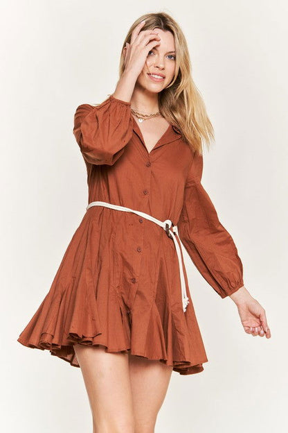 Solid Flare Shirt Dress us.meeeshop - 