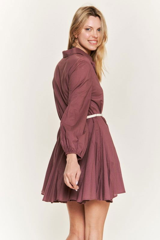 Solid Flare Shirt Dress us.meeeshop - 