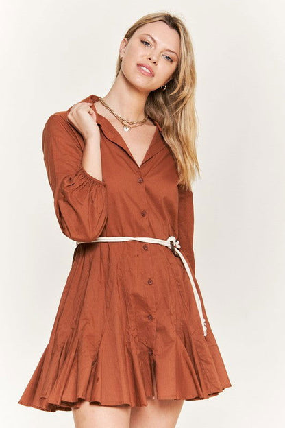 Solid Flare Shirt Dress us.meeeshop - 