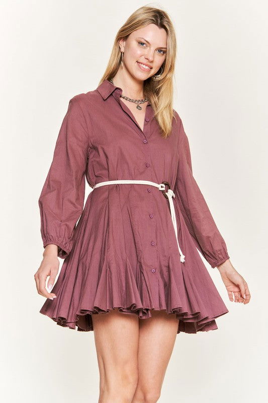 Solid Flare Shirt Dress us.meeeshop - 