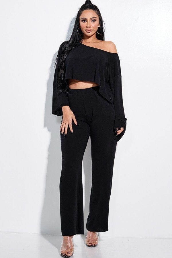 Solid French Terry Long Slouchy Long Sleeve Top And Pants With Pockets Two Piece Set | us.meeeshop