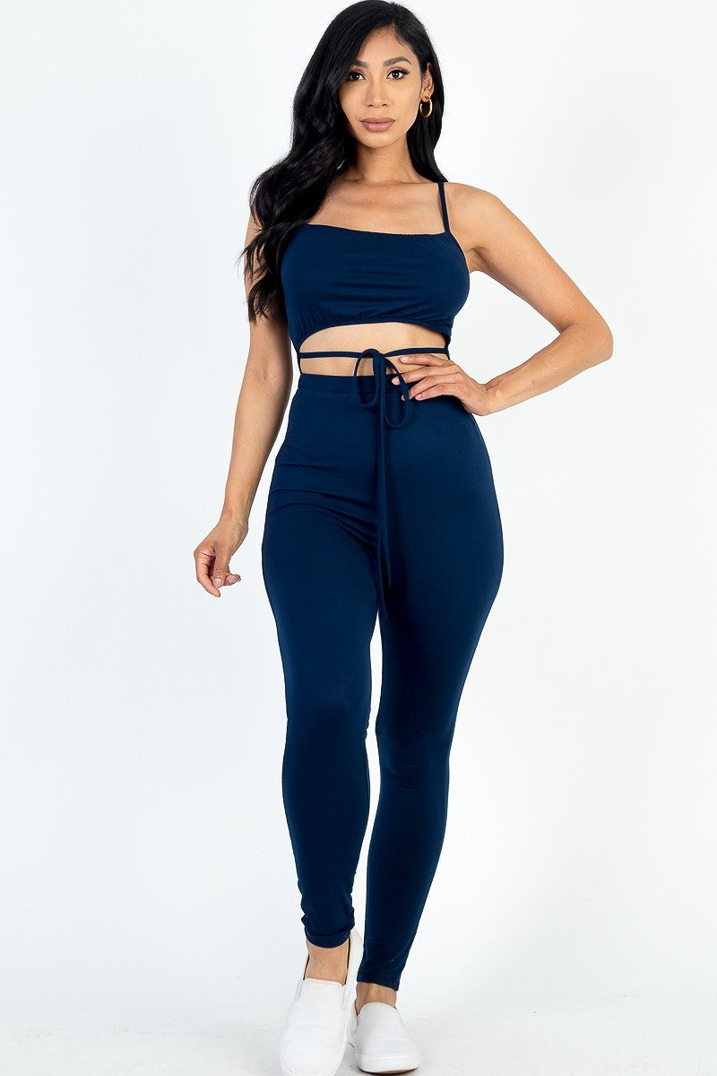 Solid Tie Front Cut Out Jumpsuit | us.meeeshop