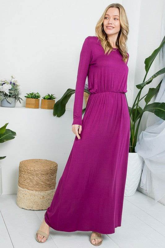 Solid Elastic Waist Maxi Dress - us.meeeshop