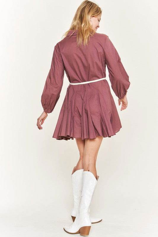 Solid Flare Shirt Dress - us.meeeshop